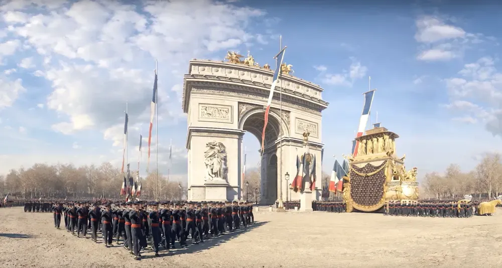 Reconstrucción 3D de Timescope: el cortejo del 15 de diciembre de 1840 cruza la plaza de l’Étoile