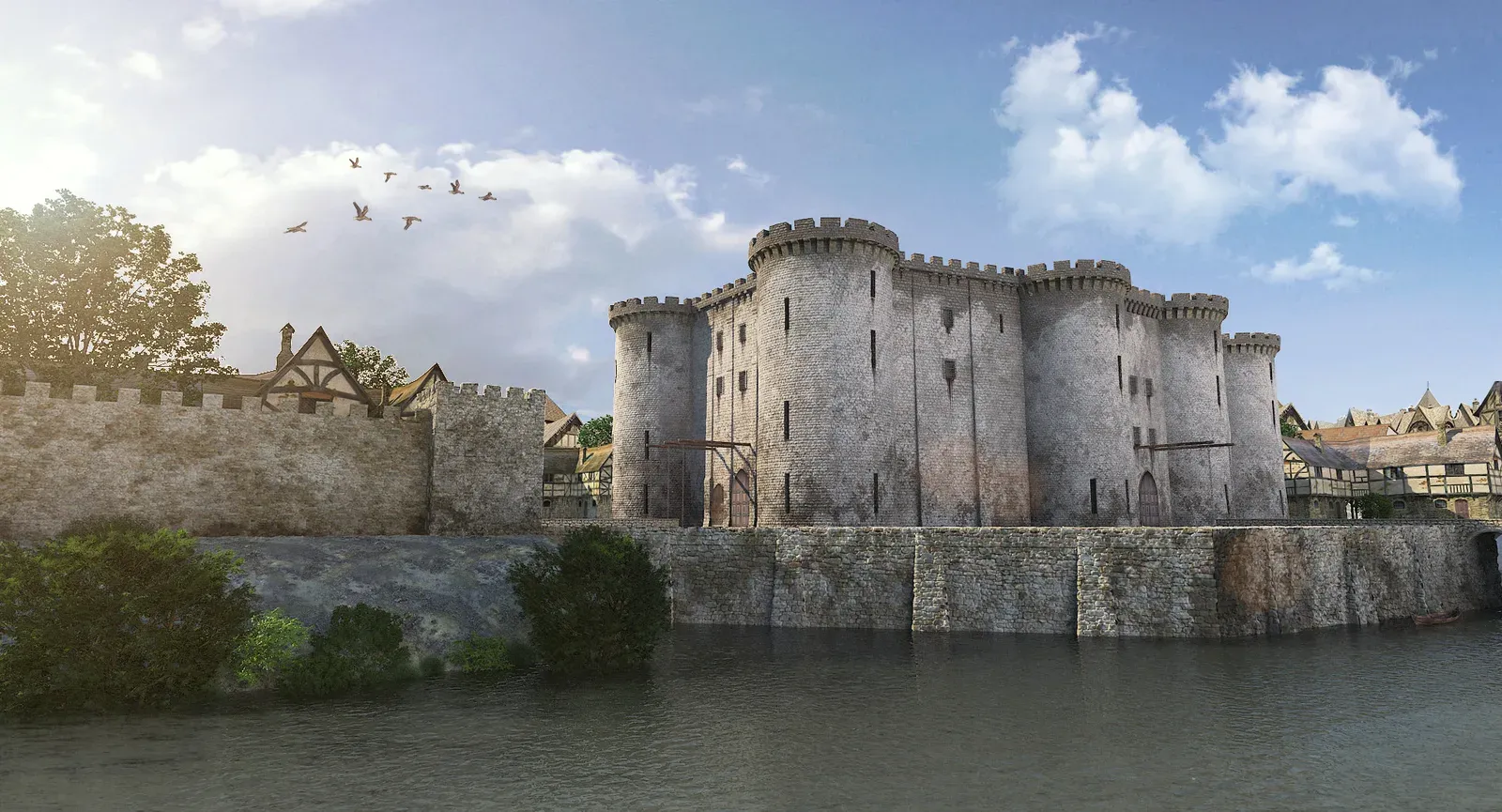 La Bastille en 1416, reconstitution 3D Timescope vue depuis la borne