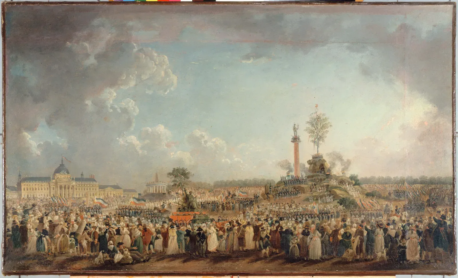 Painting by Pierre-Antoine Demachy: the Festival of the Supreme Being on the Champ-de-Mars, 8 June 1794, with the artificial mountain and the processions