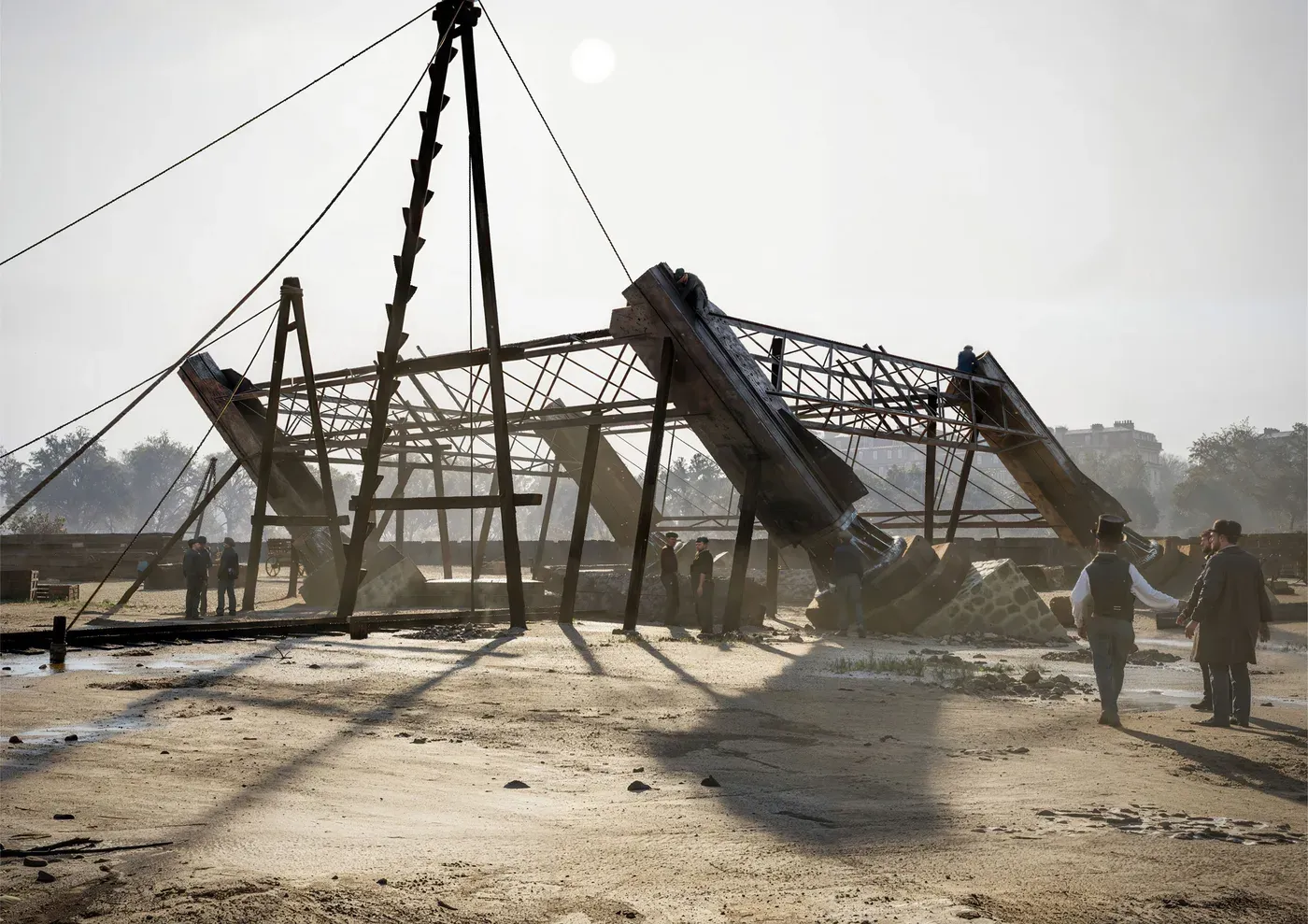 La même scène du chantier de la Tour Eiffel, reconstituée en 3D par Timescope