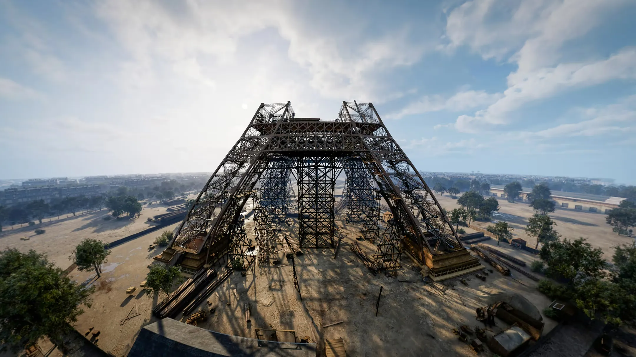 The metal structure of the Eiffel Tower under construction