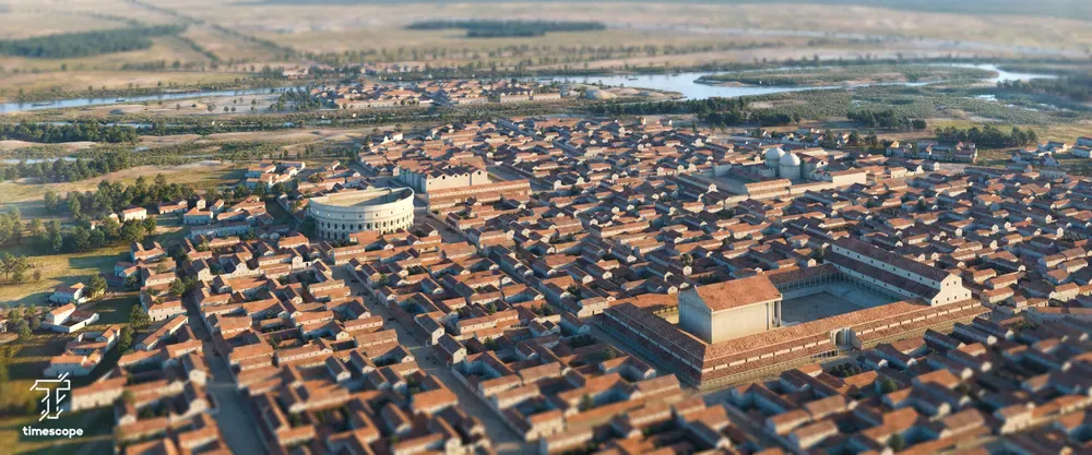 Reconstrucción 3D de Timescope: Lutecia vista desde el cielo, en la aplicación Magnicity