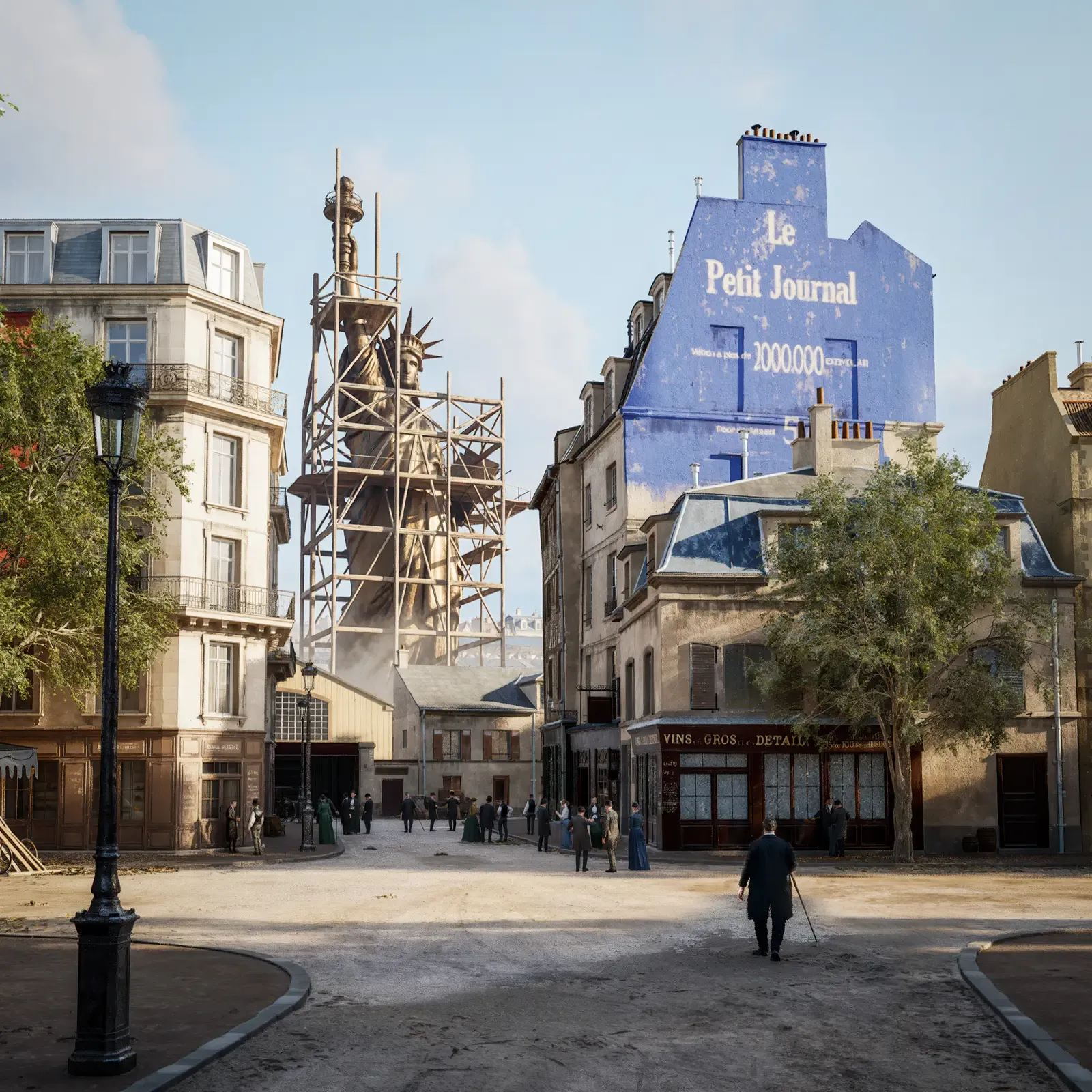 La Statue de la Liberté en cours d’assemblage, dressée au cœur de Paris